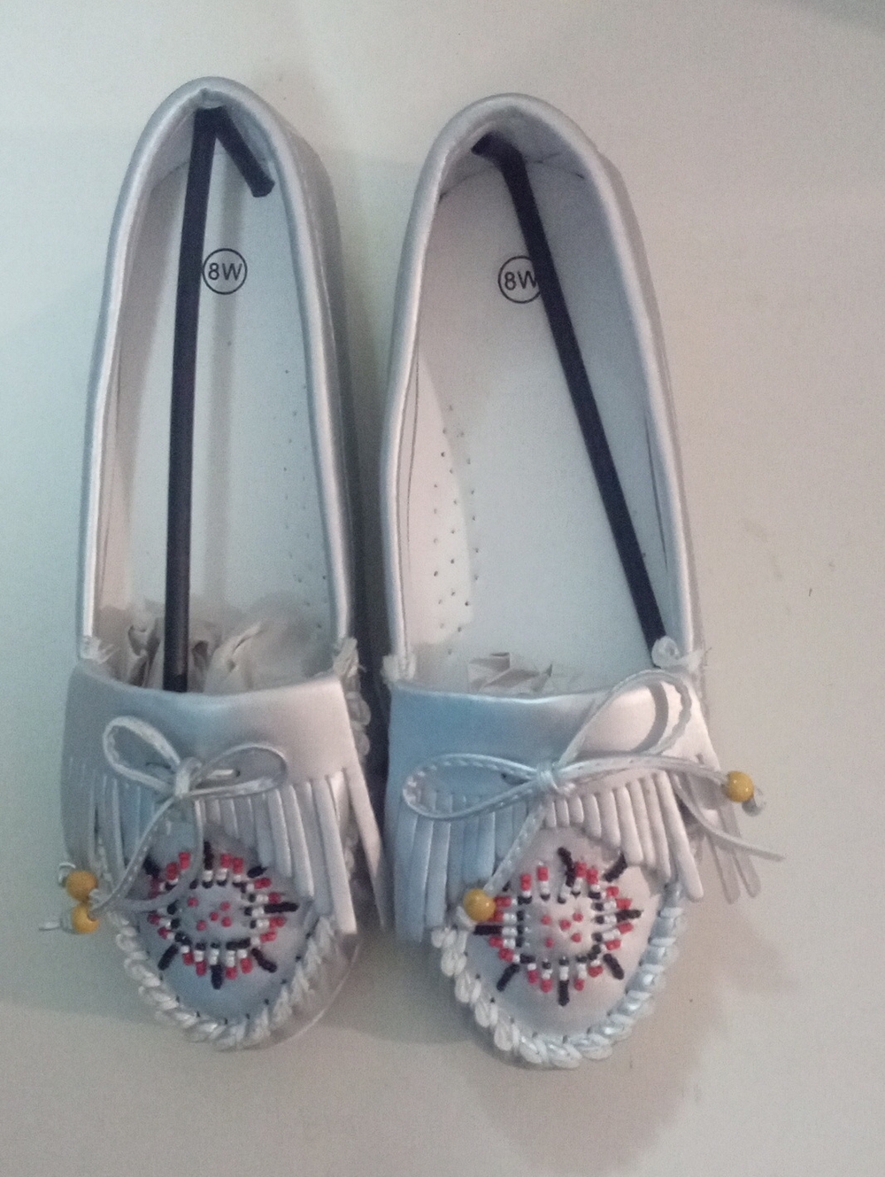 * Silver Metallic Beaded Slip On 8W 8 Wide Flat Casual Moccasin